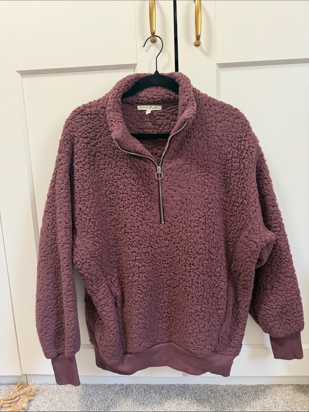 Express Cozy Sherpa Quarter-Zip Pullover Jacket - Plum